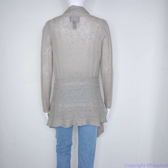 Cynthia Rowley wool blend open front shark bite hem light brown cardigan, L - Picture 14 of 15